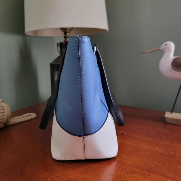 Kate Spade Laurel Way Dally Tote Blue White Black Crossgrain Leather Purse - Picture 5 of 16